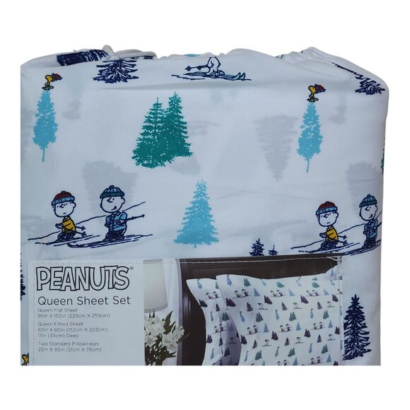 Peanuts Queen Sheet Set By Berkshire Holiday Trees Christmas Polyester - Picture 8 of 9
